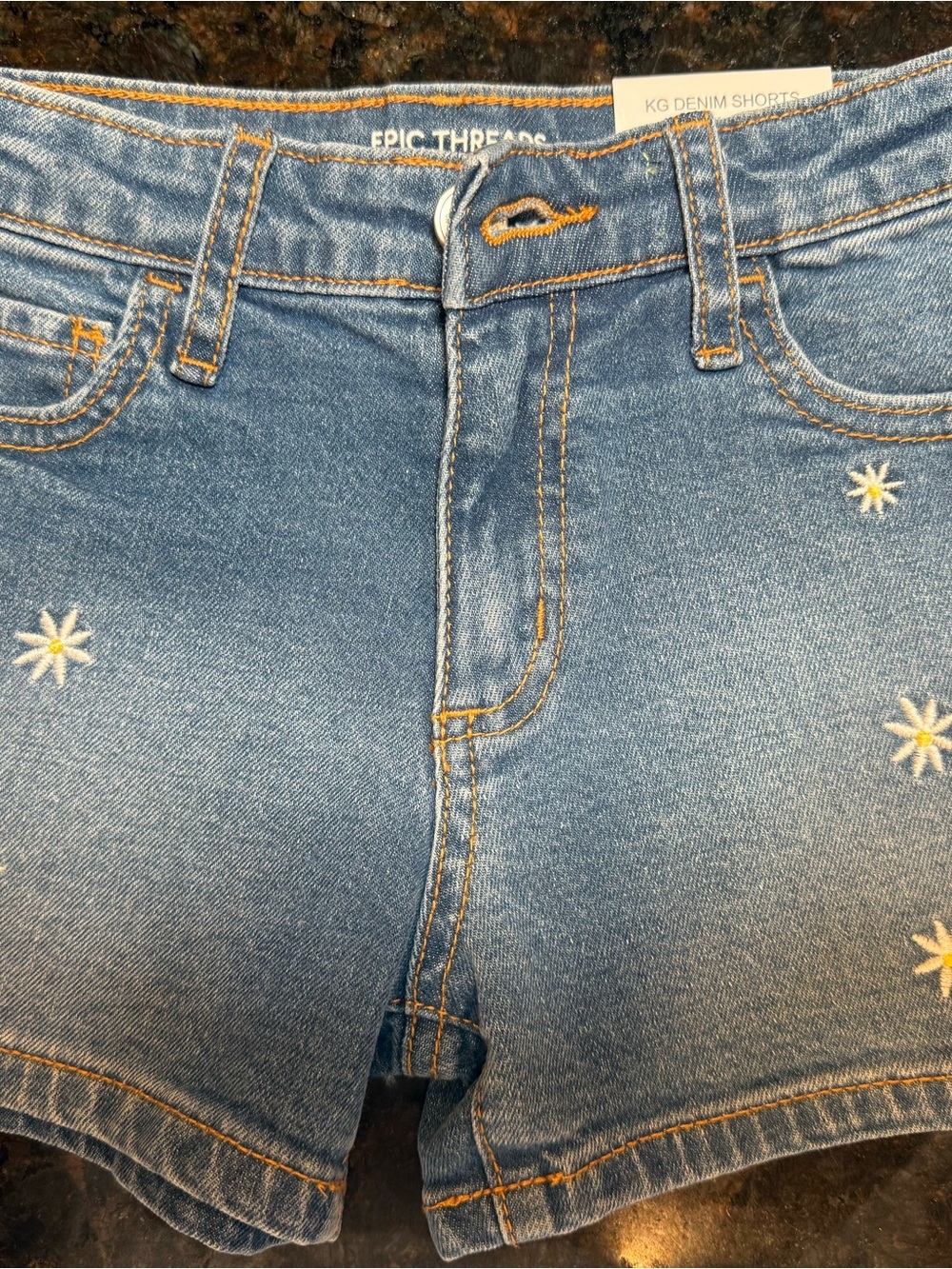 Epic Threads Light Blue Denim Shorts with White Star Embroidery